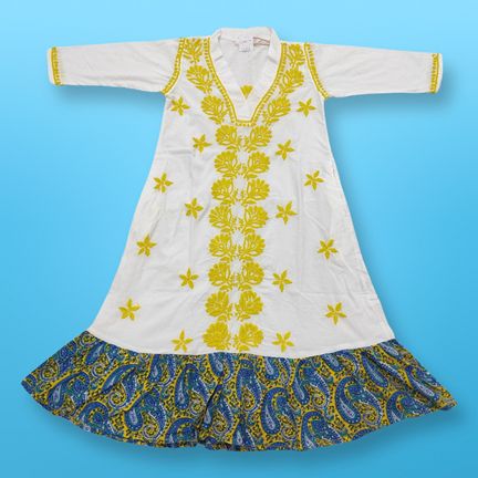 2-3 Year Teena Embroidery Cotton Girls Dress 30" Long Jalabiya