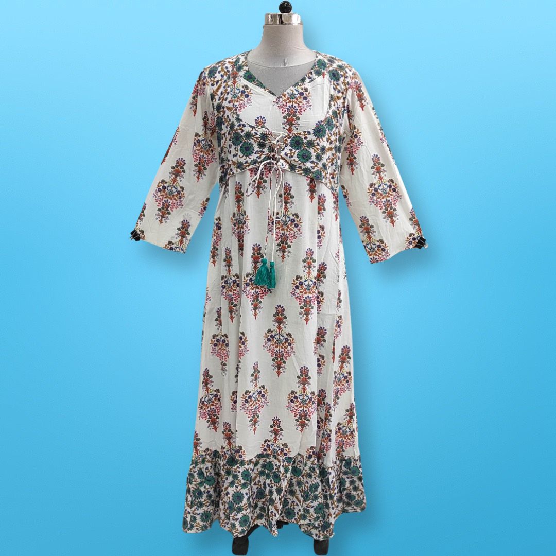 L/XL  Azrah Printed Cotton Dress 57" Long Jalabiya