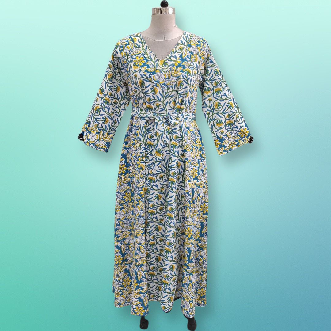 4XL/5XL  Noor Printed Cotton Dress 57" Long Jalabiya