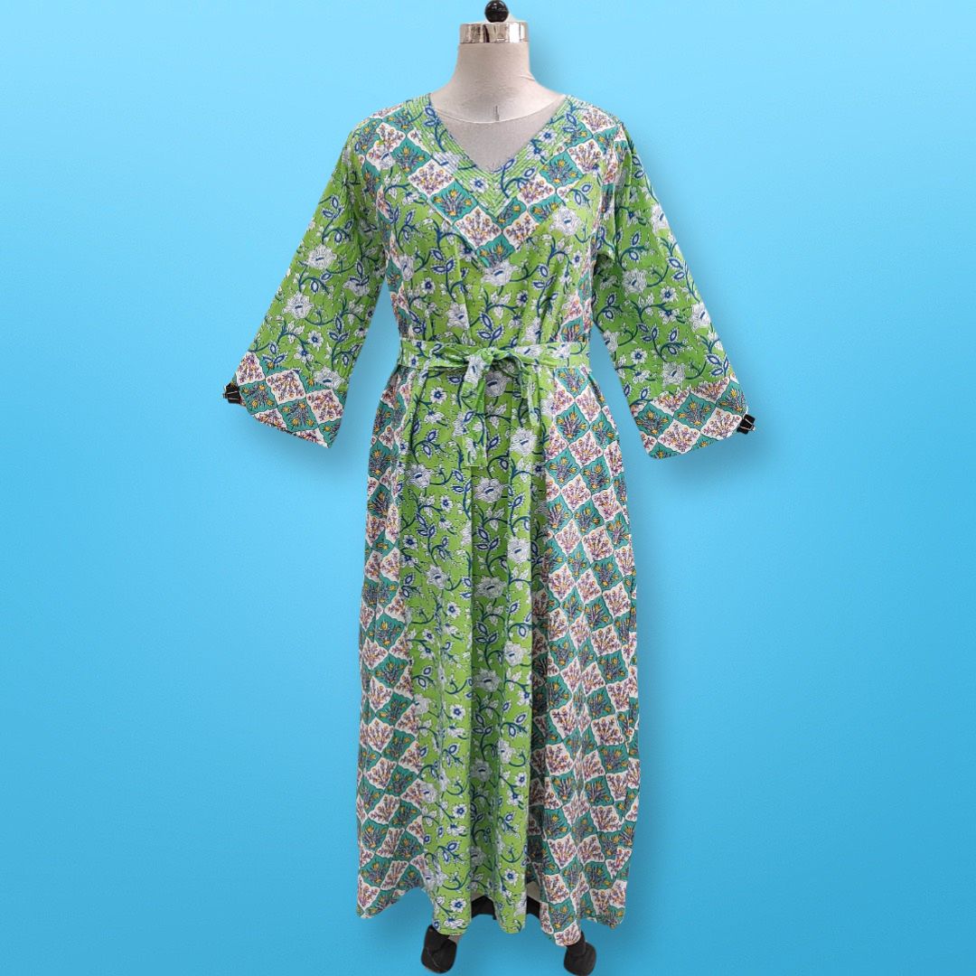 2XL/3XL  Noor Printed Cotton Dress 57" Long Jalabiya