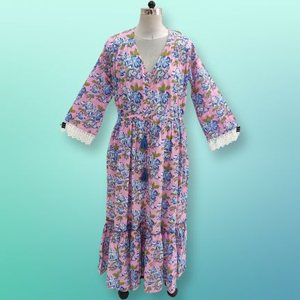 4XL/5XL   Ari Pink Cotton Dress 57" Long Jalabiya