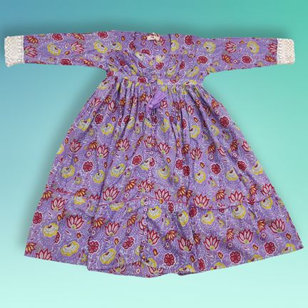 6-7 years Ari Purple Printed Cotton Dress 38" Long Jalabiya