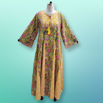 S/M  Anaya Printed Cotton Dress 57"Long Jalabiya