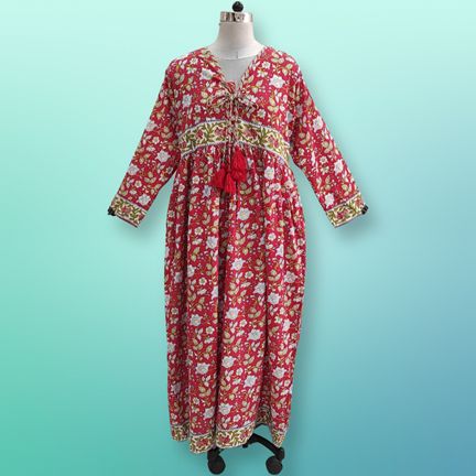 L/XL  Beach Printed Cotton Dress 57" Long Jalabiya