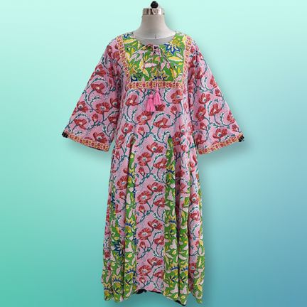 XS/S Anaya Printed Cotton Dress 54"Long Jalabiya