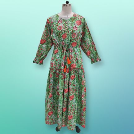 4XL/5XL Cora Printed Cotton Dress 57" Long Jalabiya