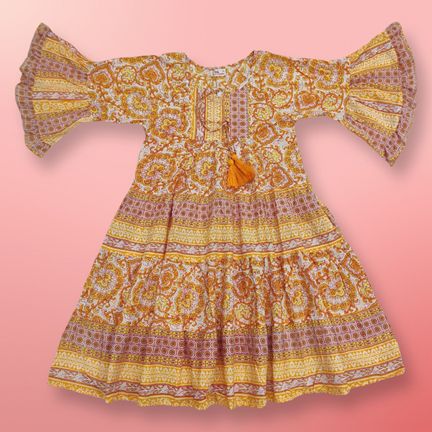 8-9 Year Gaby Printed Cotton Girls Dress 42" Long Jalabiya