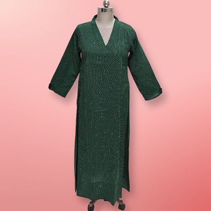 12-13 Years Teena Crystal Green Cotton Dress 49" Long Jalabiya