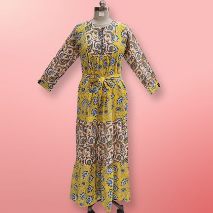 L/XL Yumna Printed Cotton Girls Dress 57" Long Jalabiya