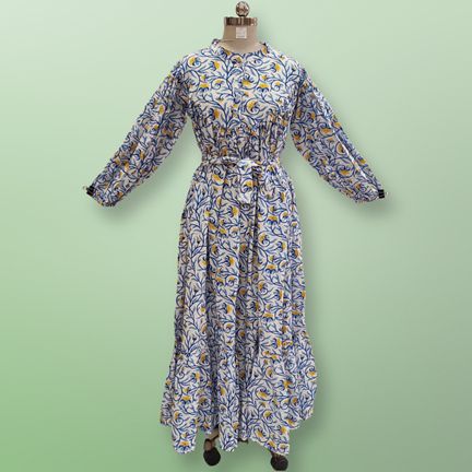 2XL/3XL  Zahra Printed Cotton Dress 57" Jalabiya