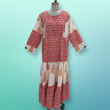 2XL/3XL Juhi Printed Cotton Dress 57" Long Jalabiya