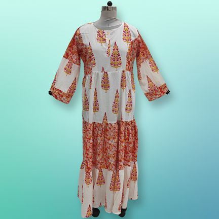 L/XL Juhi Printed Cotton Dress 57" Long Jalabiya