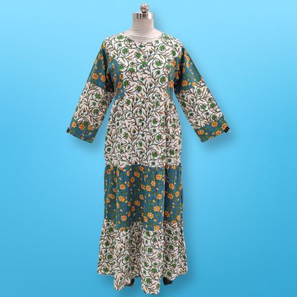 S/M Juhi Printed Cotton Dress 57" Long Jalabiya