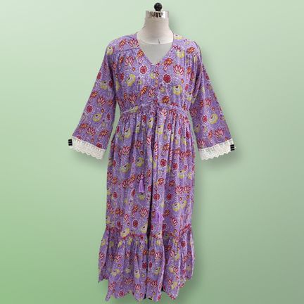 12-13  years Ari Purple Cotton Dress 50" Long Jalabiya