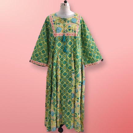 2XL/3XL Anaya Printed Cotton Dress 57"Long Jalabiya