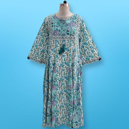 S/M  Multi Anaya Printed Cotton Dress 57"Long Jalabiya