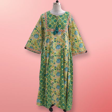 S/M  Anaya Printed Cotton Dress 57"Long Jalabiya