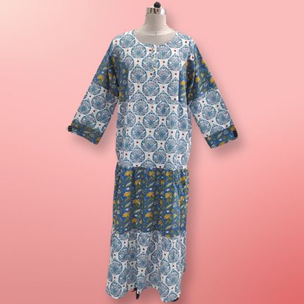 4XL/5XL Juhi Printed Cotton Dress 57" Long Jalabiya