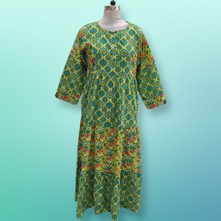 4XL/5XL Juhi Printed Cotton Dress 57" Long Jalabiya