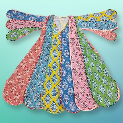 8-9 Year Meher Multi Printed Cotton Girls Dress 42" Long Jalabiya