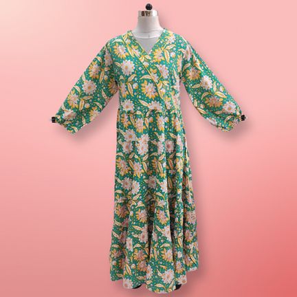 2XL/3XL Shafna Printed Cotton Dress 56" Long Jalabiya