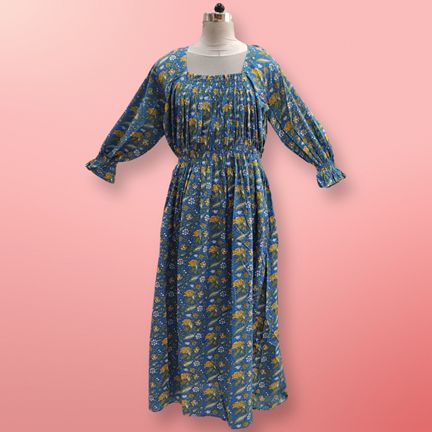 Free Size Fazlin Printed Cotton Dress 57" Long Jalabiya