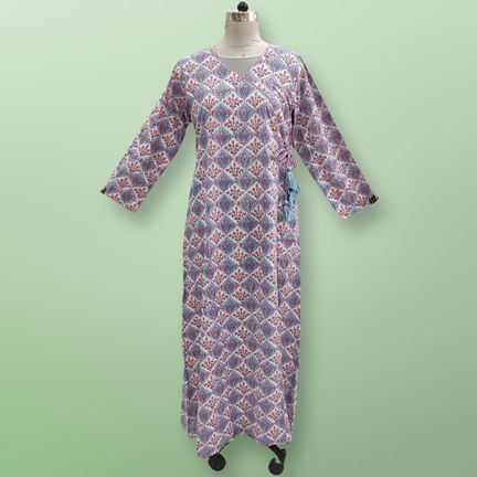 2XL/3XL Qifa Printed Cotton Dress 57" Long Jalabiyas