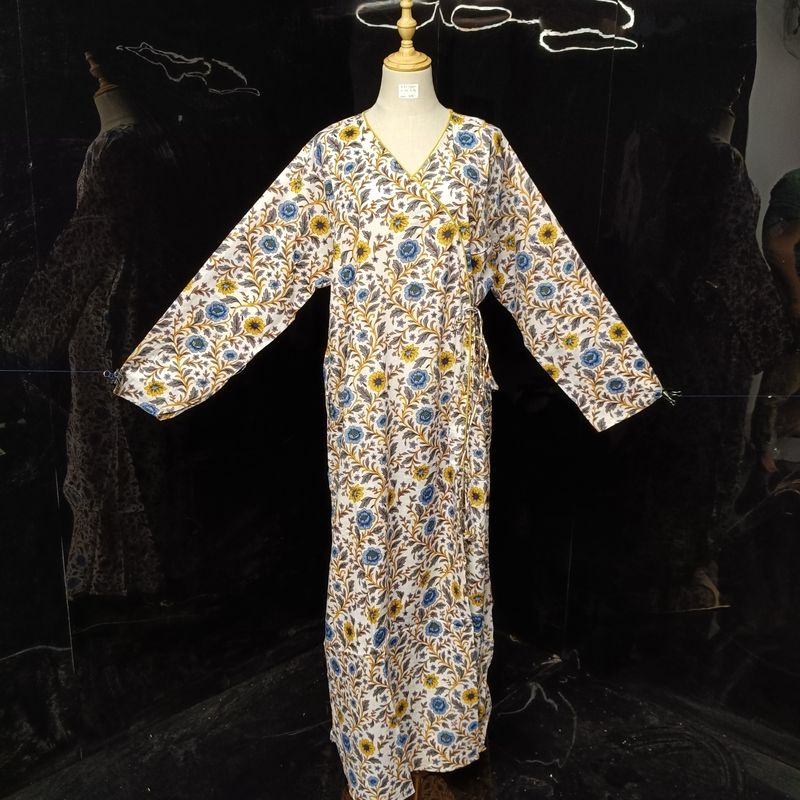 2XL/3XL Qifa Printed Cotton Dress 57" Long Jalabiyas