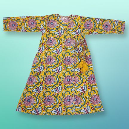 2-3 Year Qifa Printed Cotton Girls Dress 30" Long Jalabiya