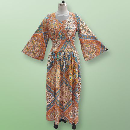 2XL/3XL Akilah Printed Cotton Dress 57" Long Jalabiya