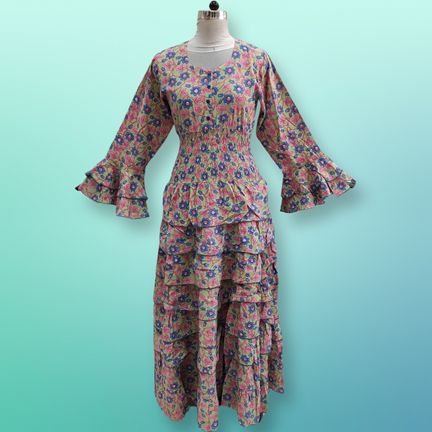 4XL/5XL Jawaria Printed Cotton Dress 57" Long Jalabiya