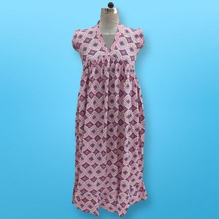 12-13 Year Amani Crystal Printed Cotton Girls Dress 50" Short Sleeves Jalabiya