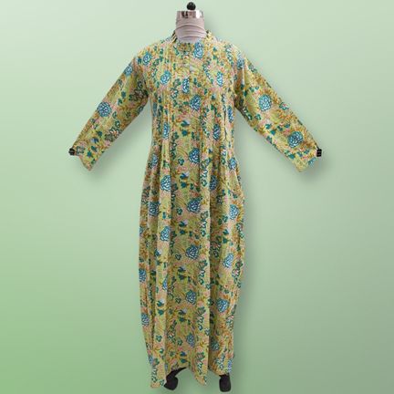 L/XL Asra Printed Cotton Dress 57" Long Jalabiya