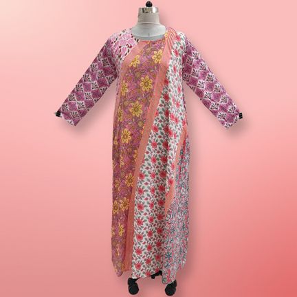 S/M Nury Crystal Multi Printed Cotton Dress 56" Long Jalabiya