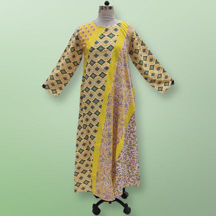 XS/S Nury Crystal Multi Printed Cotton Dress 54" Long Jalabiya