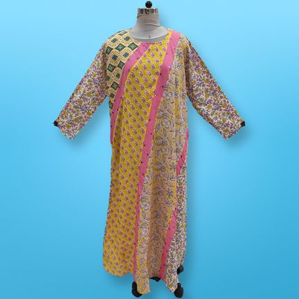 2XL/3XL Nury Multi Printed Cotton Dress 56" Long Jalabiya