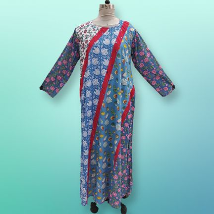 L/XL Nury Multi Printed Cotton Dress 56" Long Jalabiya