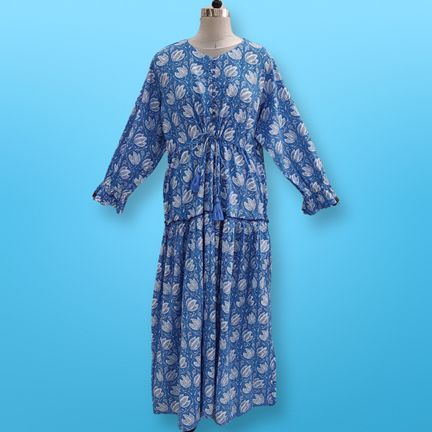 4XL/5XL Cora Printed Cotton Dress 57" Long Jalabiya