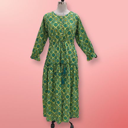 2XL/3XL Cora Printed Cotton Dress 57" Long Jalabiya