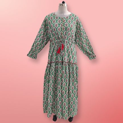 2XL/3XL Cora Printed Cotton Dress 57" Long Jalabiya