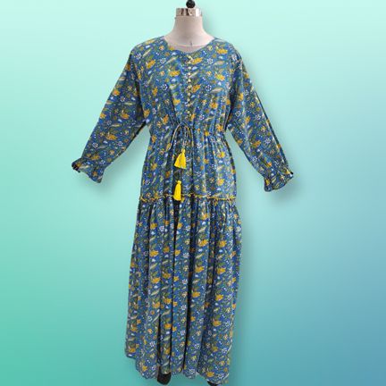 2XL/3XL Cora Printed Cotton Dress 57" Long Jalabiya