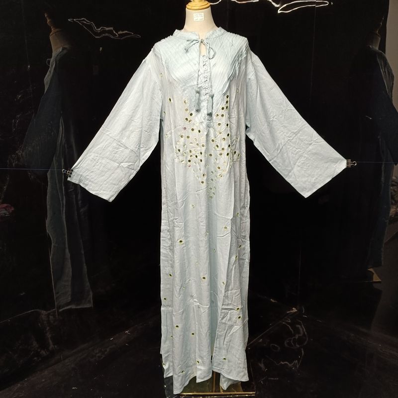 L/XL Anisa Printed Cotton Dress 57"  Long Sleeves Jalabiya