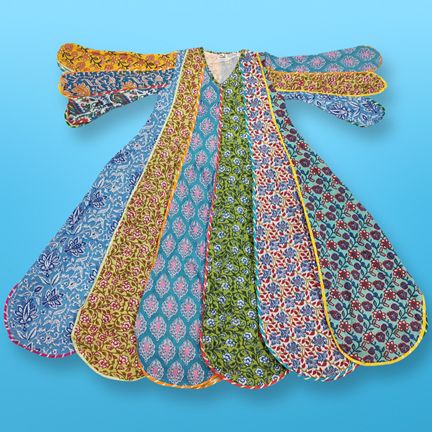 4-5 Year Meher Multi Printed Cotton Girls Dress 34" Long Jalabiya