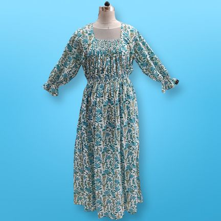 Free Size Fazlin Printed Cotton Dress 57" Long Jalabiya