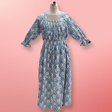 Free Size Fazlin Printed Cotton Dress 57" Long Jalabiya