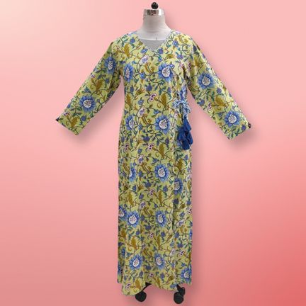 2XL/3XL Qifa Printed Cotton Dress 57" Long Jalabiyas