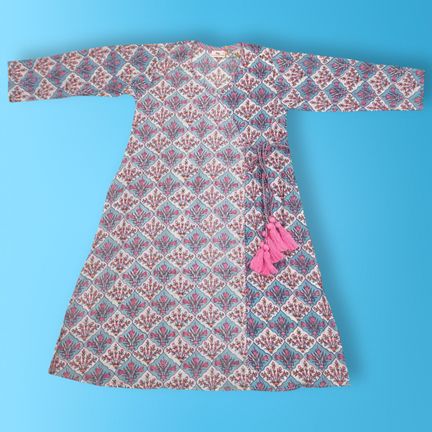 2-3 Year Qifa Printed Cotton Girls Dress 30" Long Jalabiya