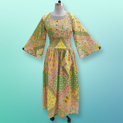 2XL/3XL Akilah Printed Cotton Dress 57" Long Jalabiya