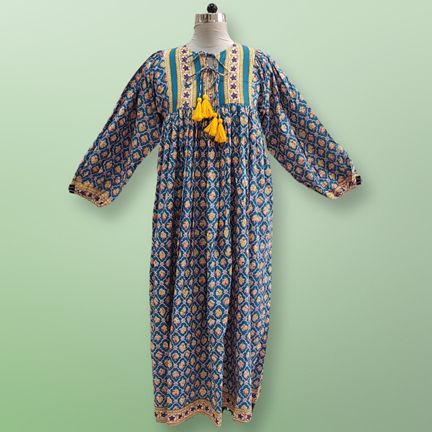 2XL/3XL Sapphire Printed Cotton Dress 56" Long Jalabiya