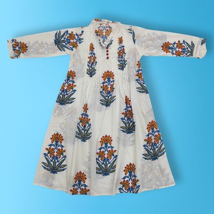 4-5 Year Sparrow Printed Cotton Girls Dress 34'' Long Jalabiya